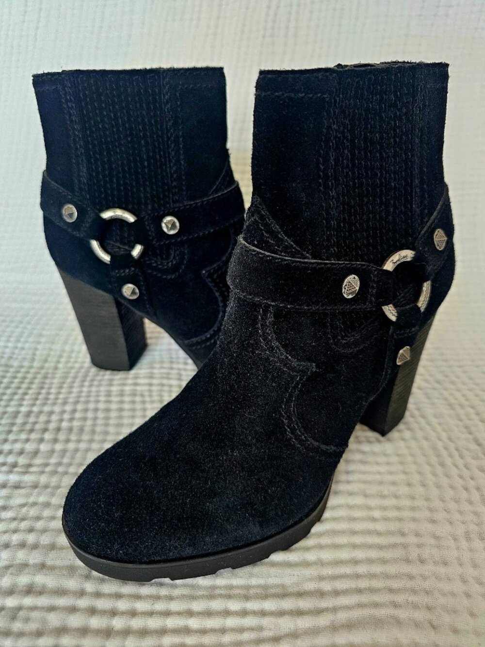 Zodiac Aidan Ankle Boot Black Suede Studded Harness Block Heel Women's Sz 8 - Picture 5 of 9